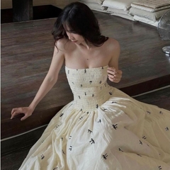 Váy cúp ngực Chililuu đầm maxi cúp ngực thêu hoa dáng dài phong cách tiểu thư