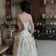 Váy cúp ngực Chililuu đầm maxi cúp ngực thêu hoa dáng dài phong cách tiểu thư