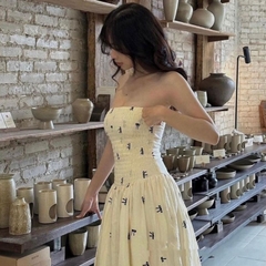 Váy cúp ngực Chililuu đầm maxi cúp ngực thêu hoa dáng dài phong cách tiểu thư