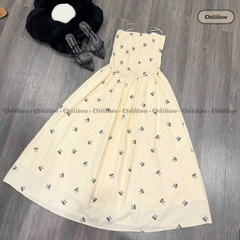 Váy cúp ngực Chililuu đầm maxi cúp ngực thêu hoa dáng dài phong cách tiểu thư