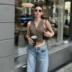 Áo gile croptop Chililuu áo gile vạt chéo hở nách cách tân phong cách cá tính sang chảnh
