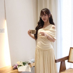 Đầm maxi Chililuu váy nữ tay tạo kiểu dáng dài phong cách thanh lịch