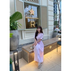 Đầm maxi Chililuu váy dáng dài kẻ sọc tay ngắn form suông chiết eo phong cách thanh lịch sang chảnh