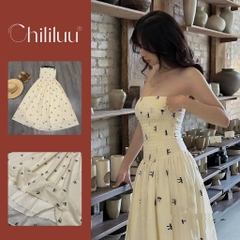Váy cúp ngực Chililuu đầm maxi cúp ngực thêu hoa dáng dài phong cách tiểu thư