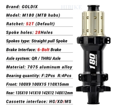 Bộ Hub GOLDIX M180 Ratchet EXP 52T – 28 Lỗ - Phanh Đĩa 6 Ốc