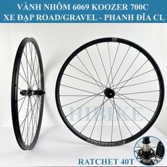 Bộ Vành Nhôm 6069 KOOZER 700C Xe Đạp Road/Gravel Ratchet 40T - Phanh Đĩa CL