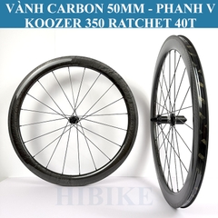 Bộ Vành Xe Đạp CARBON KOOZER 350 TORAY T800 50MM  AC3 Vân Đá - Phanh V