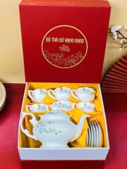 Bộ ấm chén men vân đá vẽ hoa