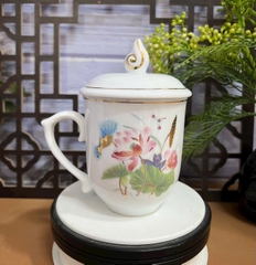 Cốc sứ mẫu đơn Vinh hoa Phú quý khảm vàng