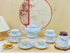 Bộ ấm chén men vân đá vẽ hoa