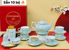 Bộ ấm chén men vân đá vẽ hoa