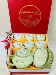 Bộ ấm chén men vân đá vẽ hoa