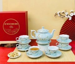 Bộ ấm chén men vân đá vẽ hoa