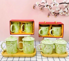 Cốc sứ men đá in hoa trang trí