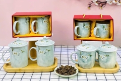 Cốc sứ men đá in hoa trang trí