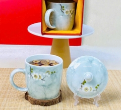 Cốc sứ men đá in hoa trang trí