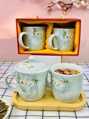 Cốc sứ men đá in hoa trang trí