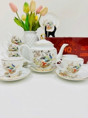 Bộ ấm chén họa tiết chim công vàng kim