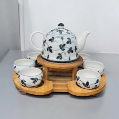 Bộ ấm trà khay tre