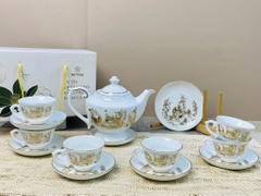 Bộ ấm chén in cảnh vàng kim