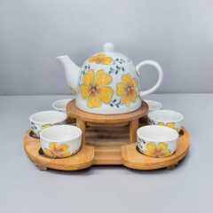 Bộ ấm trà khay tre