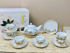 Bộ ấm chén in cảnh vàng kim