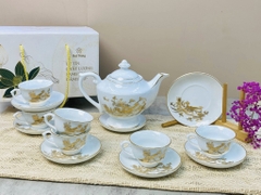 Bộ ấm chén in cảnh vàng kim