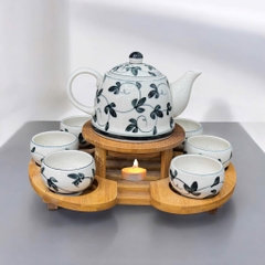 Bộ ấm trà khay tre