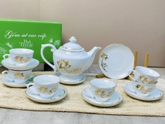 Bộ ấm chén in cảnh vàng kim