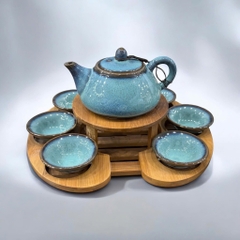 Bộ ấm trà khay tre