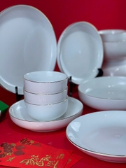 Bộ bát đĩa đựng đồ ăn viền chỉ vàng