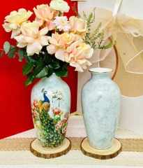 Lọ hoa sứ men đá in vàng kim