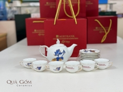 Bộ ấm chén mẫu đơn sen xanh vàng kim Agribank