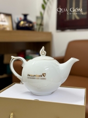 Bộ ấm chén trắng mẫu đơn viền vàng Vietcombank