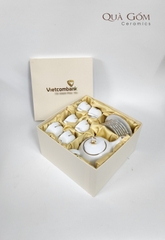 Bộ ấm chén trắng mẫu đơn viền vàng Vietcombank