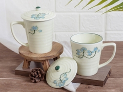 Cốc sứ có nắp in hoa