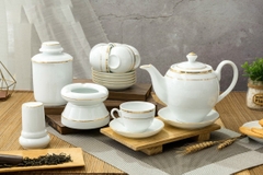 Bộ ấm chén trắng viền chỉ vàng