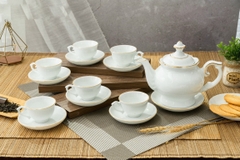 Bộ ấm chén trắng viền chỉ vàng