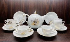 Bộ ấm chén Mẫu đơn in vàng kim