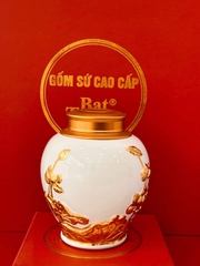 Bình trà sứ hoa nổi in vàng kim