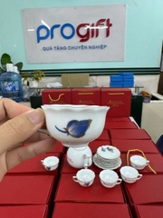 Bộ ấm chén mẫu đơn sen xanh vàng kim sang trọng