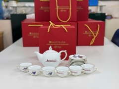 Bộ ấm chén mẫu đơn sen xanh vàng kim sang trọng