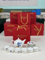 Bộ ấm chén mẫu đơn sen xanh vàng kim sang trọng