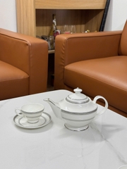 Bộ ấm chén nhập khẩu phong cách châu âu viền bạc sang trọng