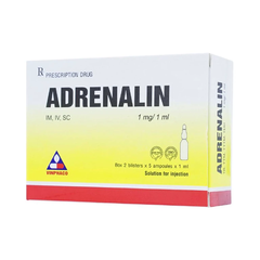 Dung dịch tiêm Adrenalin 1mg/1ml hồi sức tim phổi, cấp cứu choáng phản vệ (hộp 2 vỉ x 5 ống)