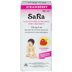 Hỗn dịch uống Sara hương dâu 120mg/5ml giảm đau, hạ sốt cho trẻ em chai (hộp 1 chai x 60ml)