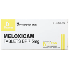 Thuốc Meloxicam Tablets BP 7.5mg B.Brawn giảm viêm xương khớp, viêm khớp dạng thấp (hộp 10 vỉ x 10 viên)