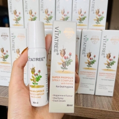 Xịt keo ong Vitatree Super Propolis Spray Complex With Honey hỗ trợ chống oxy hóa, giảm đau rát họng (30ml)