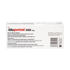 Thuốc Allopurinol 300mg Domesco điều trị tăng acid uric máu, sỏi thận (hộp 2 vỉ x 10 viên)