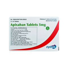 Thuốc Apixaban Tablets 5 mg dự phòng nguy cơ đột quỵ và tắc mạch hệ thống (hộp 1 chai x 30 viên)